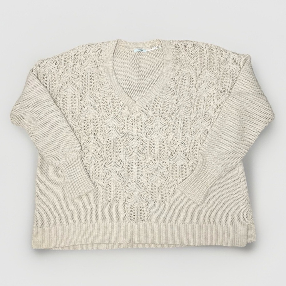 UO Kimchi Blue Womens Open Knit Crochet Oversized Beige Sweater, Size S